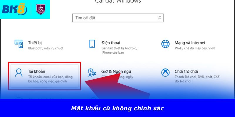 Mật khẩu cũ không chính xác